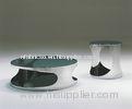 Modern Round Sofa Side Tables, Italian Shiny Metal Glass Coffee Table