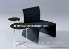 Glass Metal Sofa Side Tables, Tempered Black Glass End Table