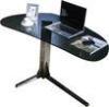 Fashion Durable Black Glass Top Desk, Modern Office Metal Writing Table