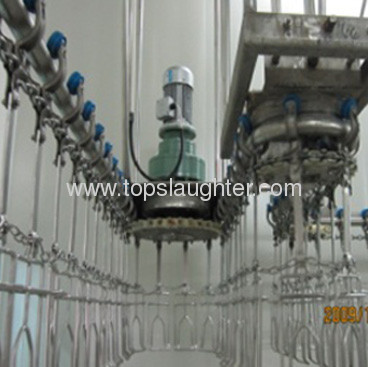 Broiler processing equipment spring tension device