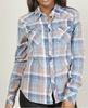 Gingham Stand Collar Blouse , Colorful Womens Shirts Blouses / Shirts
