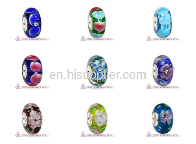 2013 Summer Charms Rhinestone Flower Silver european Murano Glass Beads