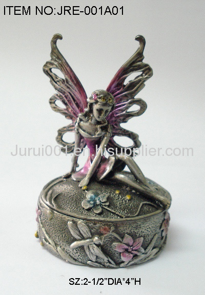 Metal angel jewelry box with colorful painting