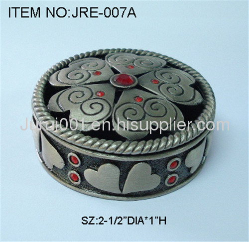 Metal jewelry box with colorful flowers painting