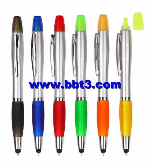 Promotional stylus ballpoint pen with highlighter