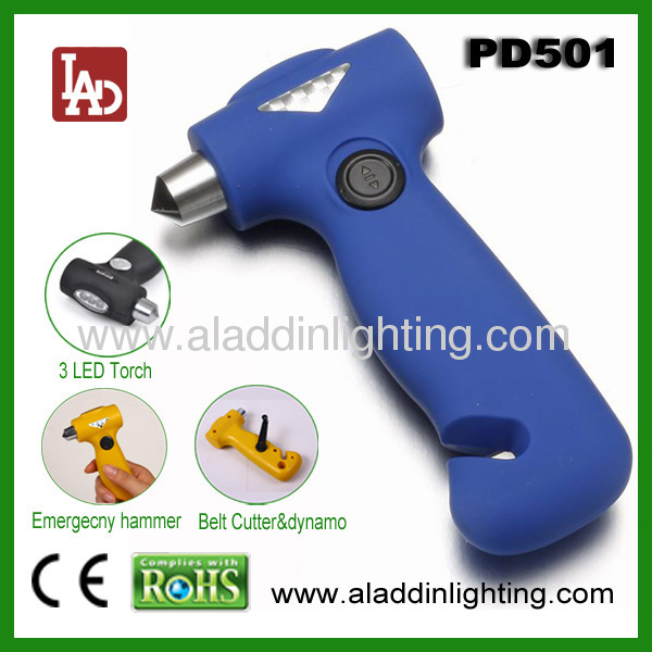 4in1 dynamo emergency auto safety hammer with 3 LED torch