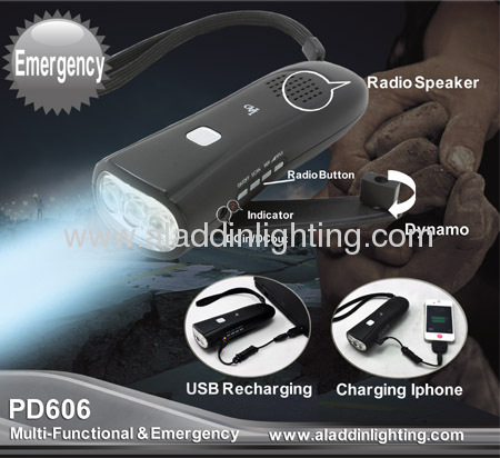 emergency dynamo self powered LED Flashlight with radio