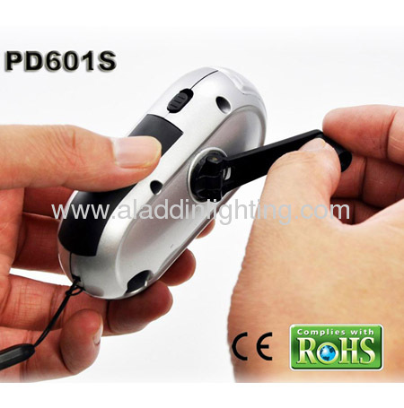 Solar powered LED hand cranking dynamo flashlight