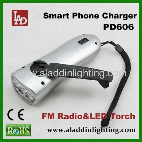 Wind up FM radio LED flashlight