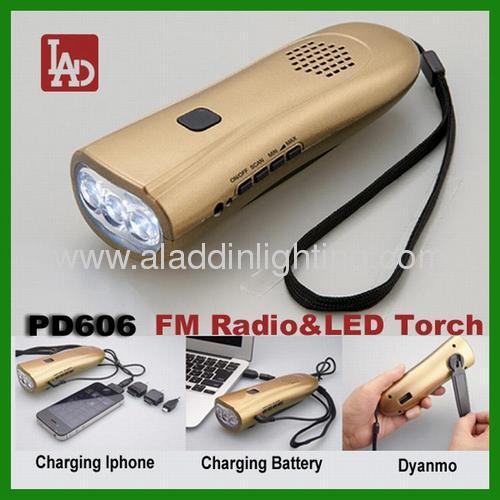 Wind up FM radio LED flashlight