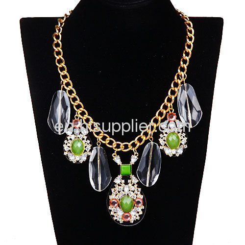 Wholesale Fashion Jewelry Glass Stone Crystal Rhinestone Flower Bib Necklace