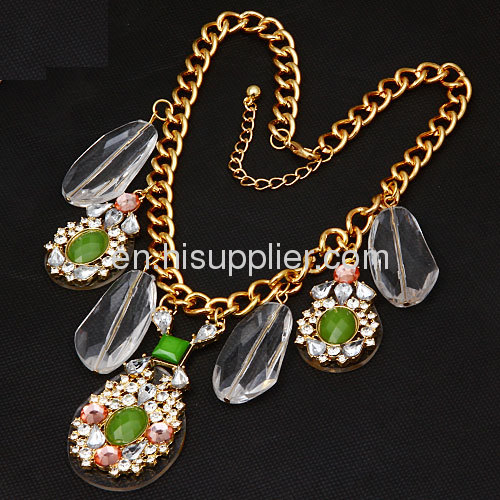 Wholesale Fashion Jewelry Glass Stone Crystal Rhinestone Flower Bib Necklace