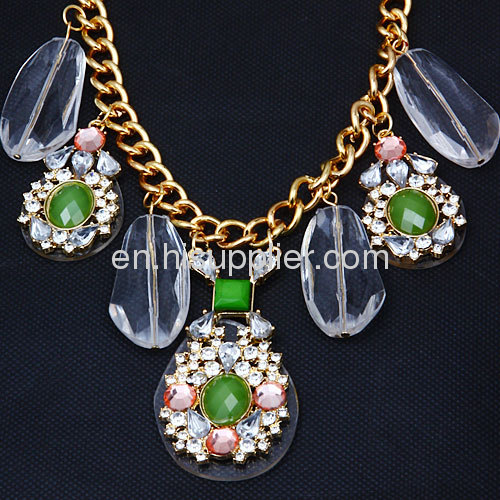 Wholesale Fashion Jewelry Glass Stone Crystal Rhinestone Flower Bib Necklace