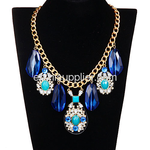 Wholesale Fashion Jewelry Glass Stone Crystal Rhinestone Flower Bib Necklace