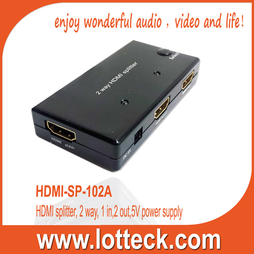 HDMI splitter, 2 way, 1 in, 2 out, 5V power supply