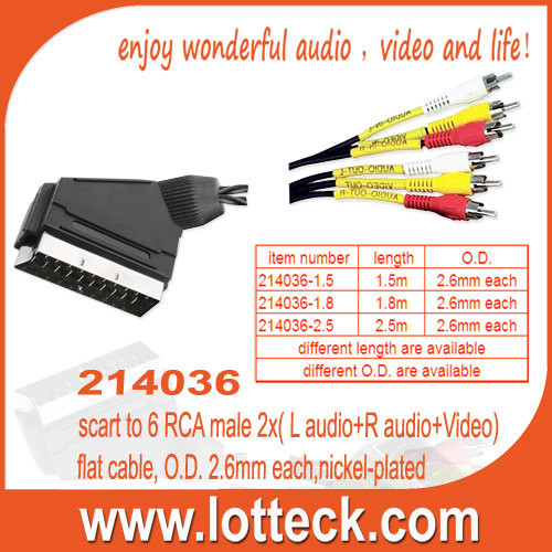 scart to 6 RCA male 2x( L audio+R audio+Video) flat cable