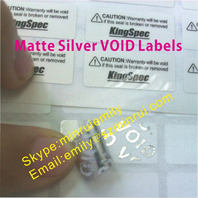Custom Silver PET Vinyl VOID Labels,Matte Silver Warranty Labels