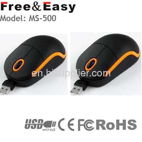 Special unique one way retractable mouse by one side retractable cable mouse