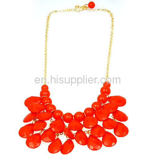 Short Gold Chain Red Teardrop Beaded Statement Collar Necklace Wholesale