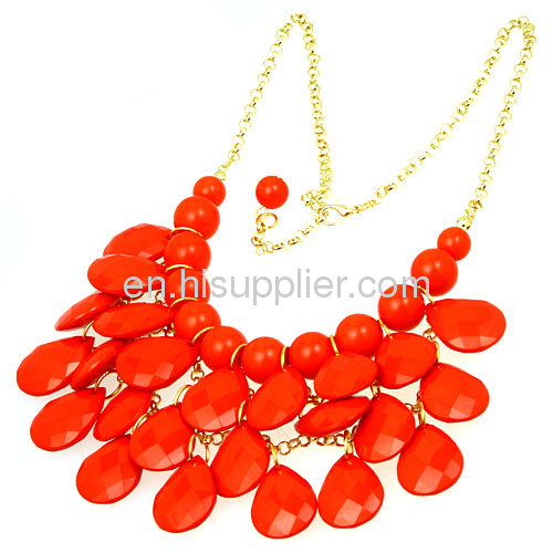 Short Gold Chain Red Teardrop Beaded Statement Collar Necklace Wholesale