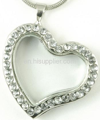 2013 New Pave Rhinestone Crystal Heart Shape Floating Charm Locket 