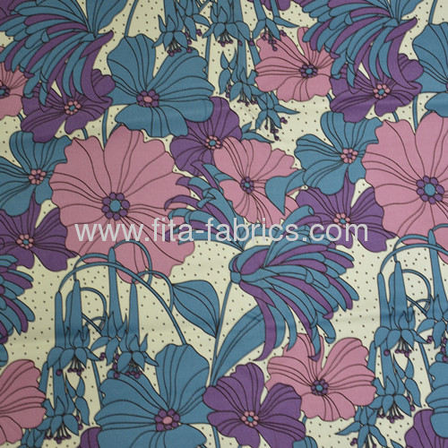 Flower printed cotton stretch satin drill fabric for lady