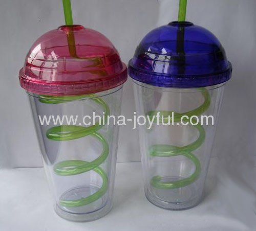 16oz Double Wall Cup with Dome Lid & Curving Straw