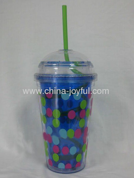 16oz Double Wall Cup with Dome Lid & Curving Straw