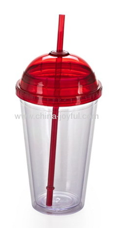 16oz Double Wall Plastic Cup with Dome Lid & Straight Straw