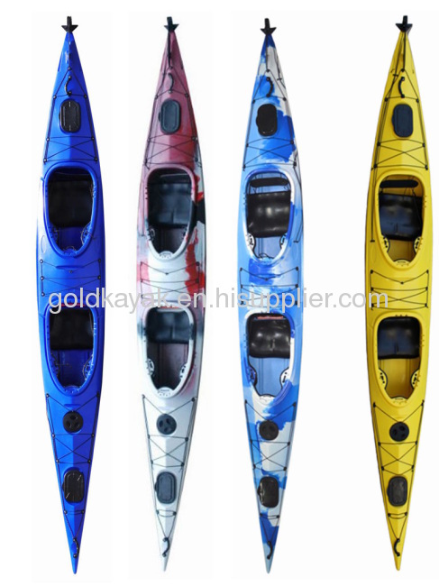 two person sit in ocean kayak/ two seats sit in sea kayak/ sea kayak/ ocean kayak