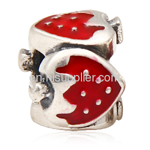 Cheap China Stering Silver european Enamel Red Strawberry Charm Beads