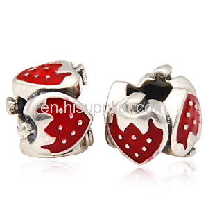 Cheap China Stering Silver european Enamel Red Strawberry Charm Beads