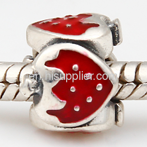 Cheap China Stering Silver european Enamel Red Strawberry Charm Beads