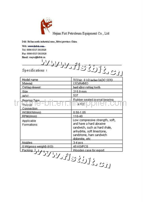 API kingdream 8 1/2tricone bit IADC 537 for water well drilling 