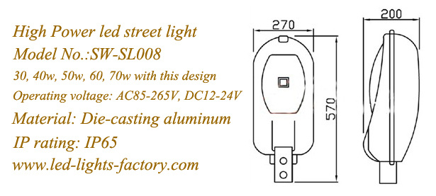 IP65 Multi chip 60w LED street lamp BridgeLux chip Mean Well driver