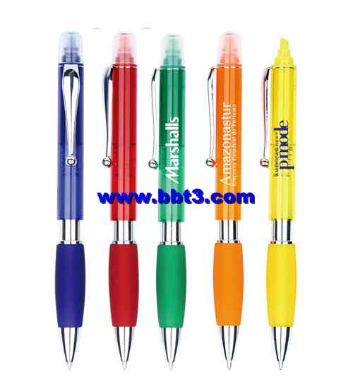 Top selling promotional colorful barrel ballpen with highlighter