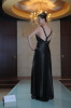 BLACK SATIN BEADED EVENING DRESS