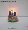 Metal candle holder with colorful flowers