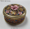 Metal jewelry box with colorful flowers painting