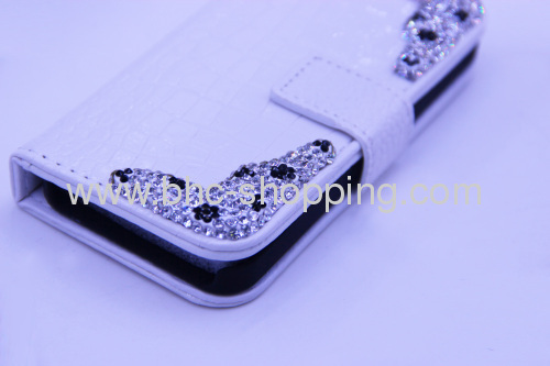 shiny diamond pattern phone leather case with card holder for iphone 5