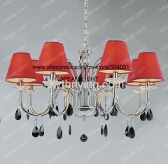 crystal candle chandelier lamp,red fabric shade