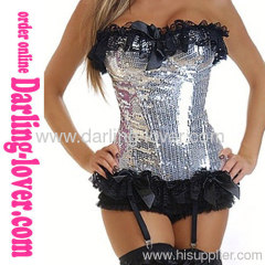 Sexy Overbust Sliver Beads Lace Corset