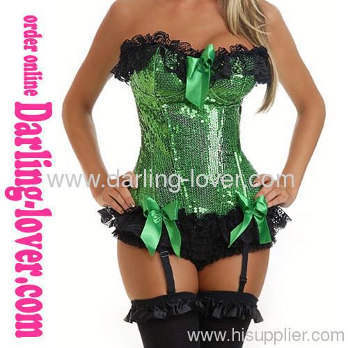 Sexy Lace Green Beads Overbust Corset
