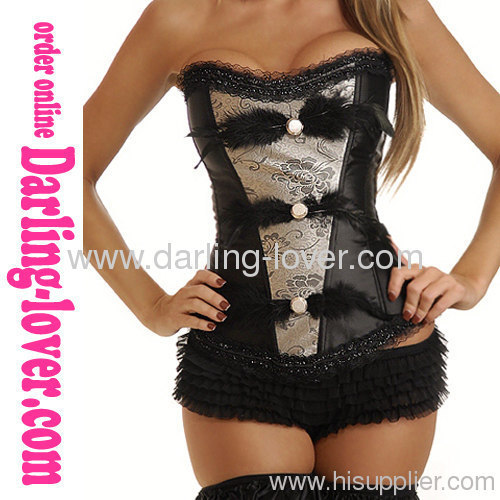 Sexy Feather Black Overbust Corset