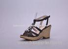 High-end Ladies Wedge Sandals , 9 Size Summer Stripe Women Black