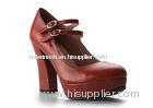 High Heel Platform Shoes , Red Strap Fashionable Genuine Leather