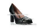 Black High Heel Pump Shoes , 40 Size Women Head Layer Cowhide