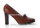 Spring High Heel Pump Shoes , 6 Size Leather Stacked Wedge Heel