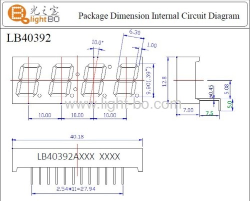 Ultra Blue Four Digits 10mm (0.39 ) Anode 7-Segment LED Display for STB
