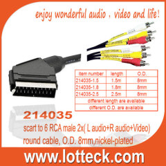 scart to 6 RCA male 2x( L audio+R audio+Video) round cable